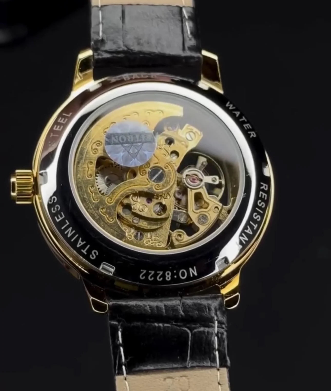 Fitron Golden Black Watch with Black Leather Strap